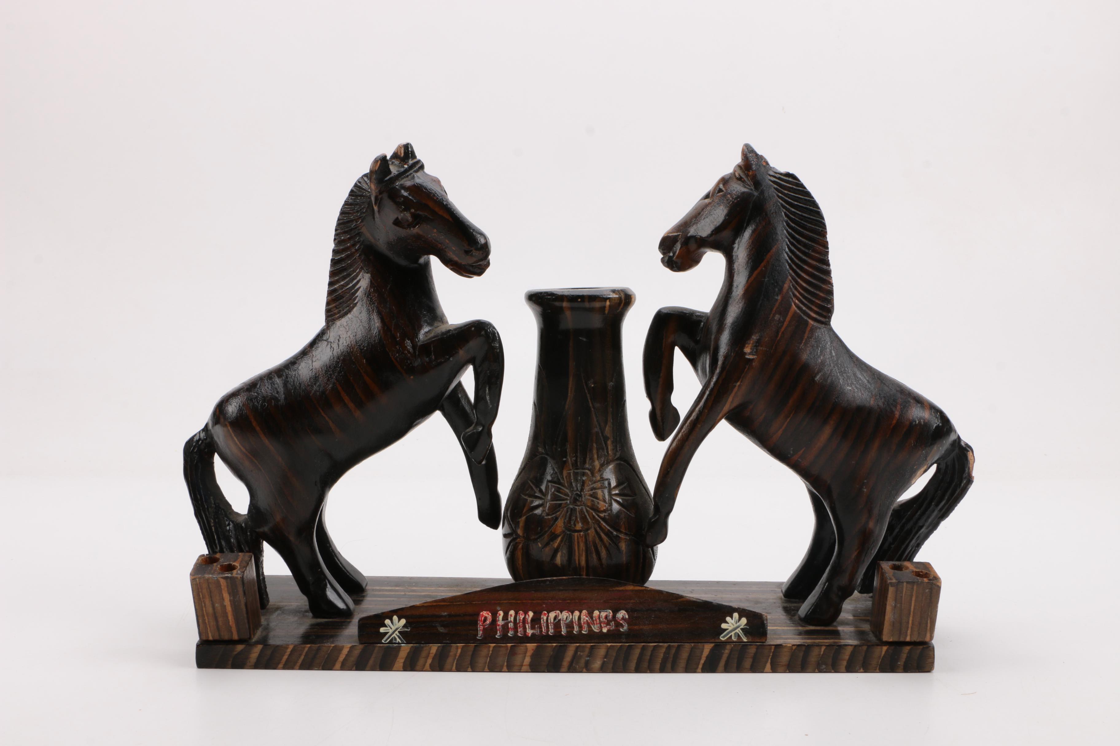 Carved Wood Horses Decor From the Philippines