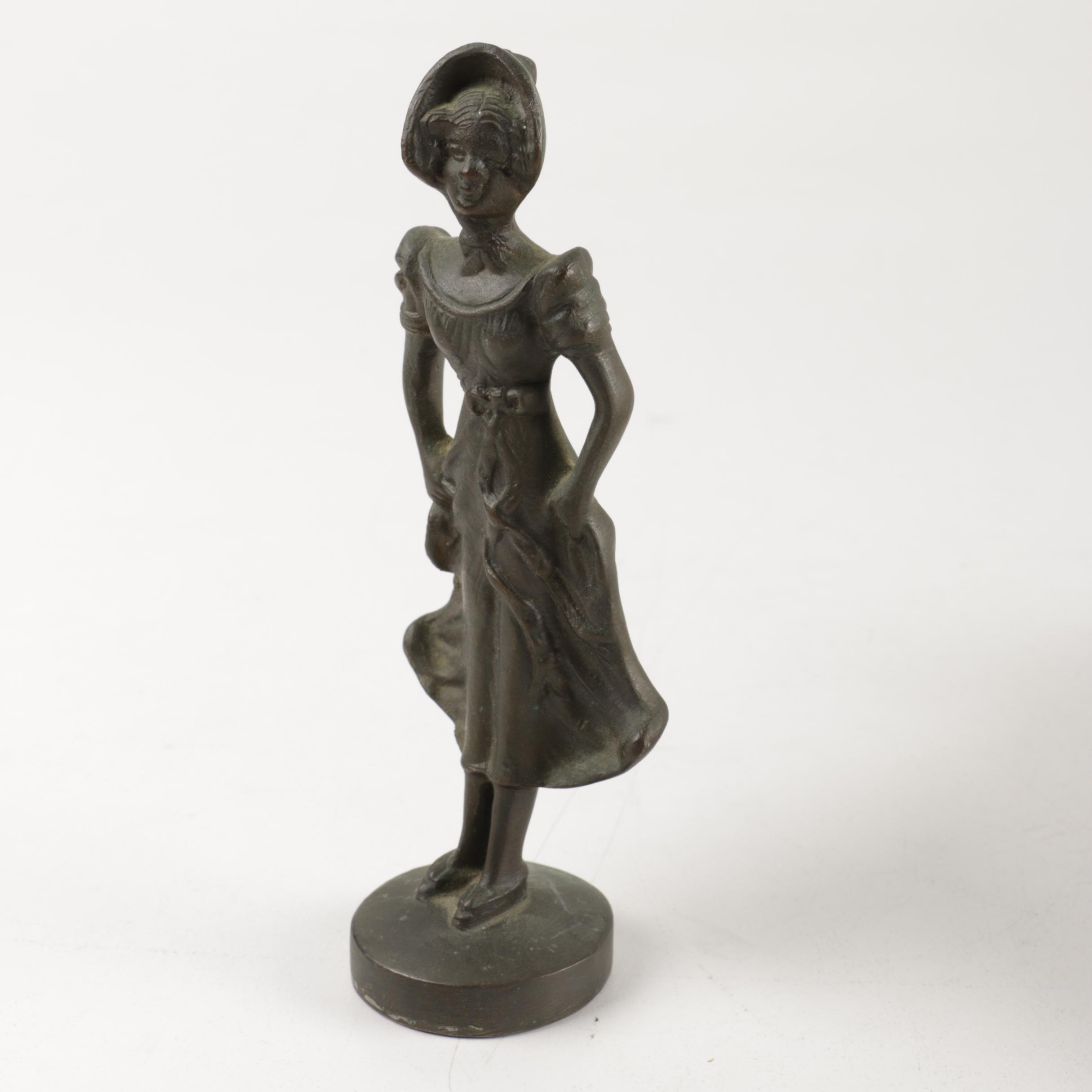 Decorative Brass Bowl and Cast Iron Figurine