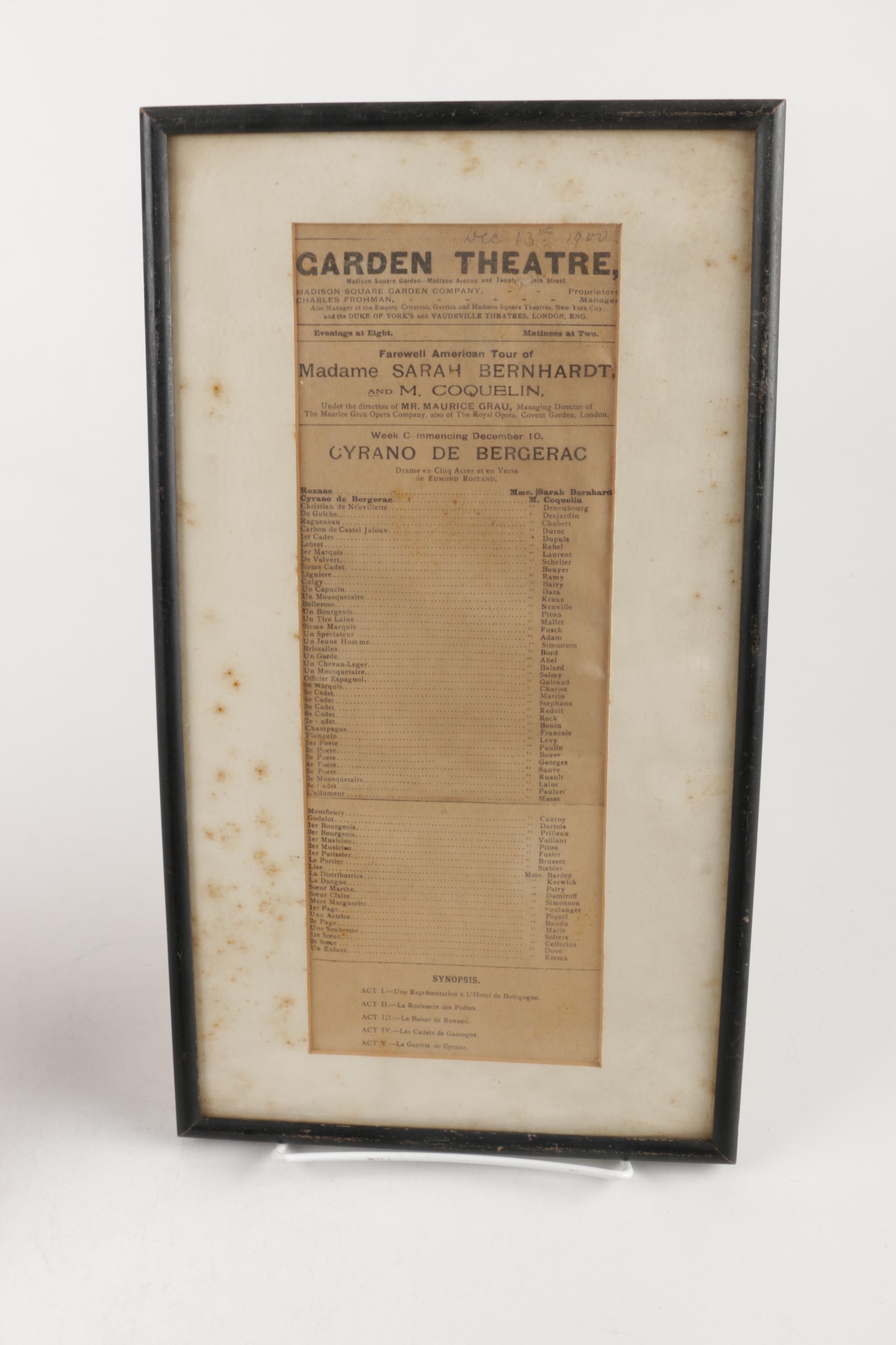 Antique Framed New York Stage Flyers