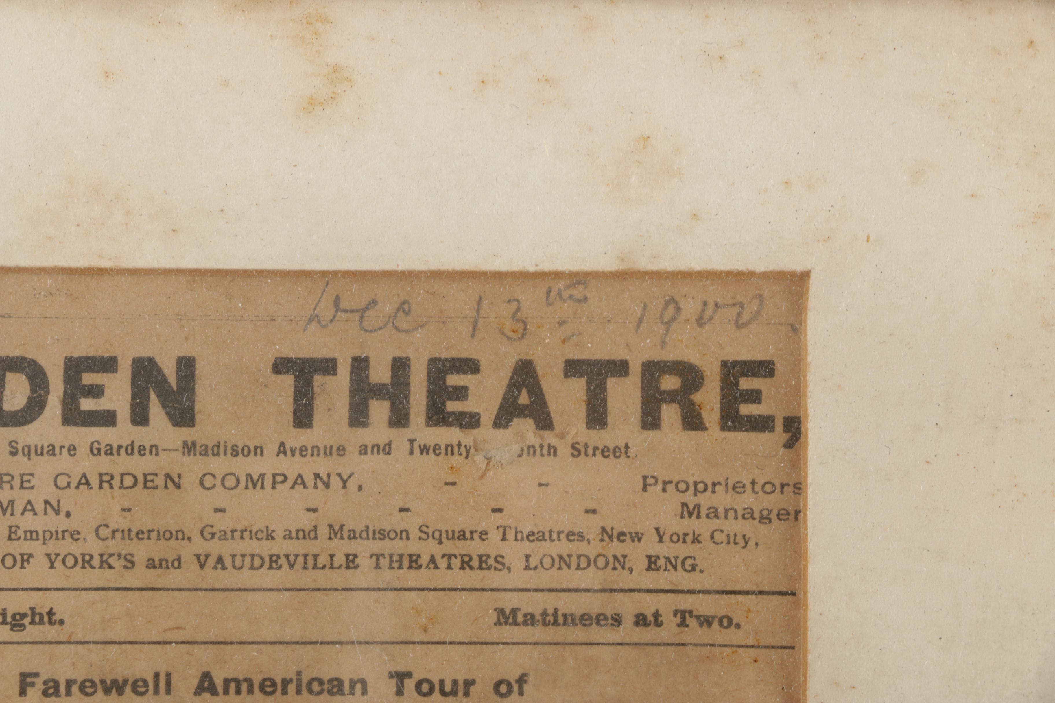 Antique Framed New York Stage Flyers