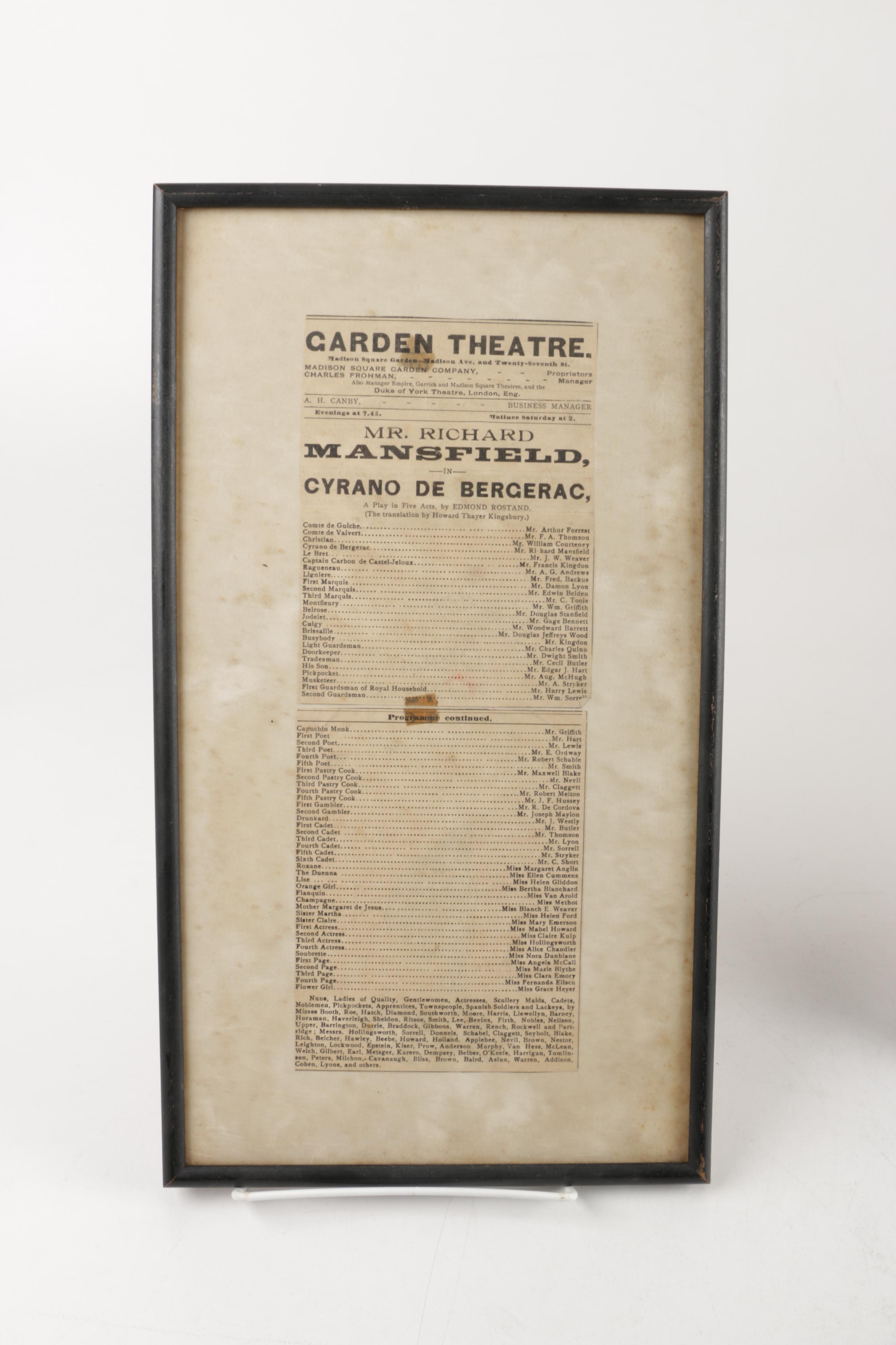 Antique Framed New York Stage Flyers