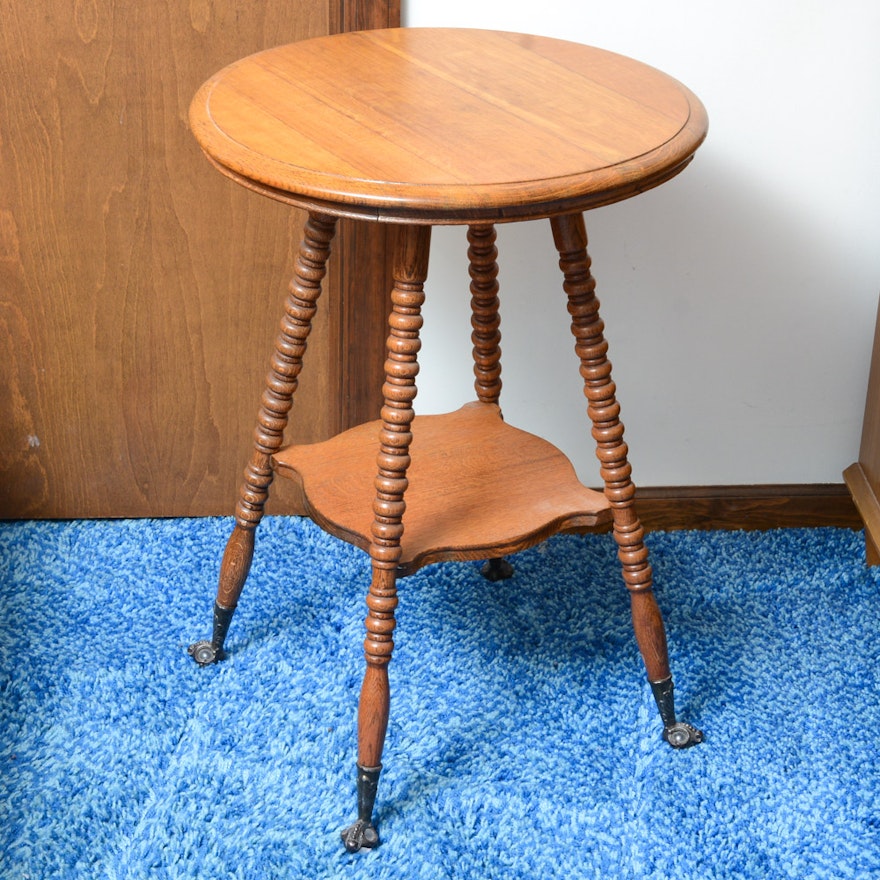 Wooden Side Table With Glass Ball and Feet