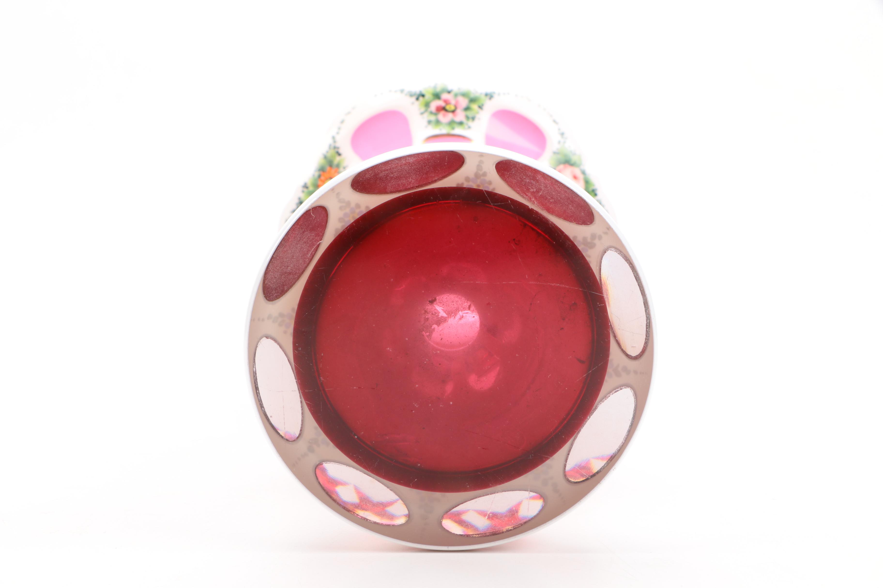 Pair of Vintage Cased Cut to Ruby Bohemian Glass Vases