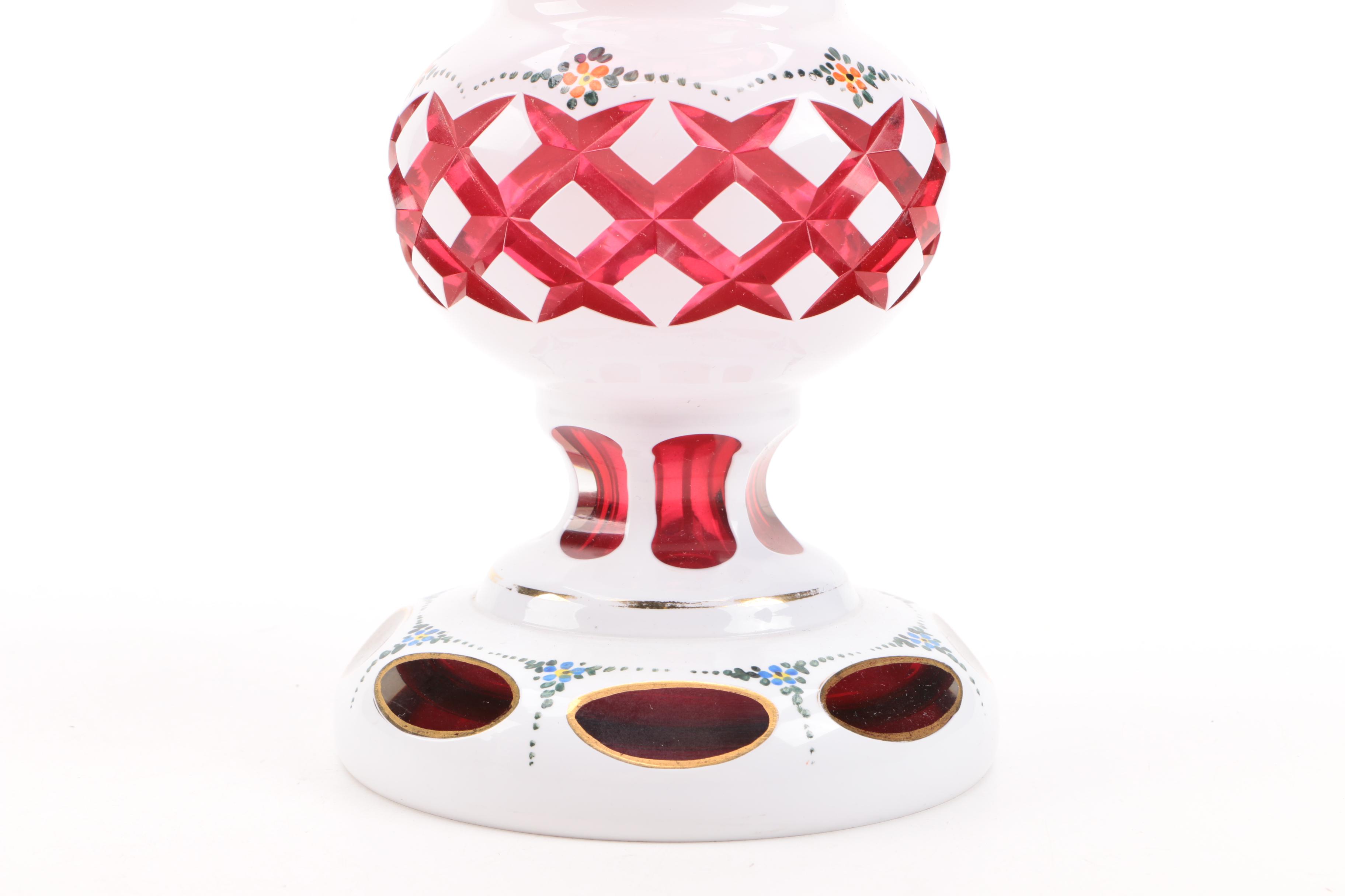 Pair of Vintage Cased Cut to Ruby Bohemian Glass Vases