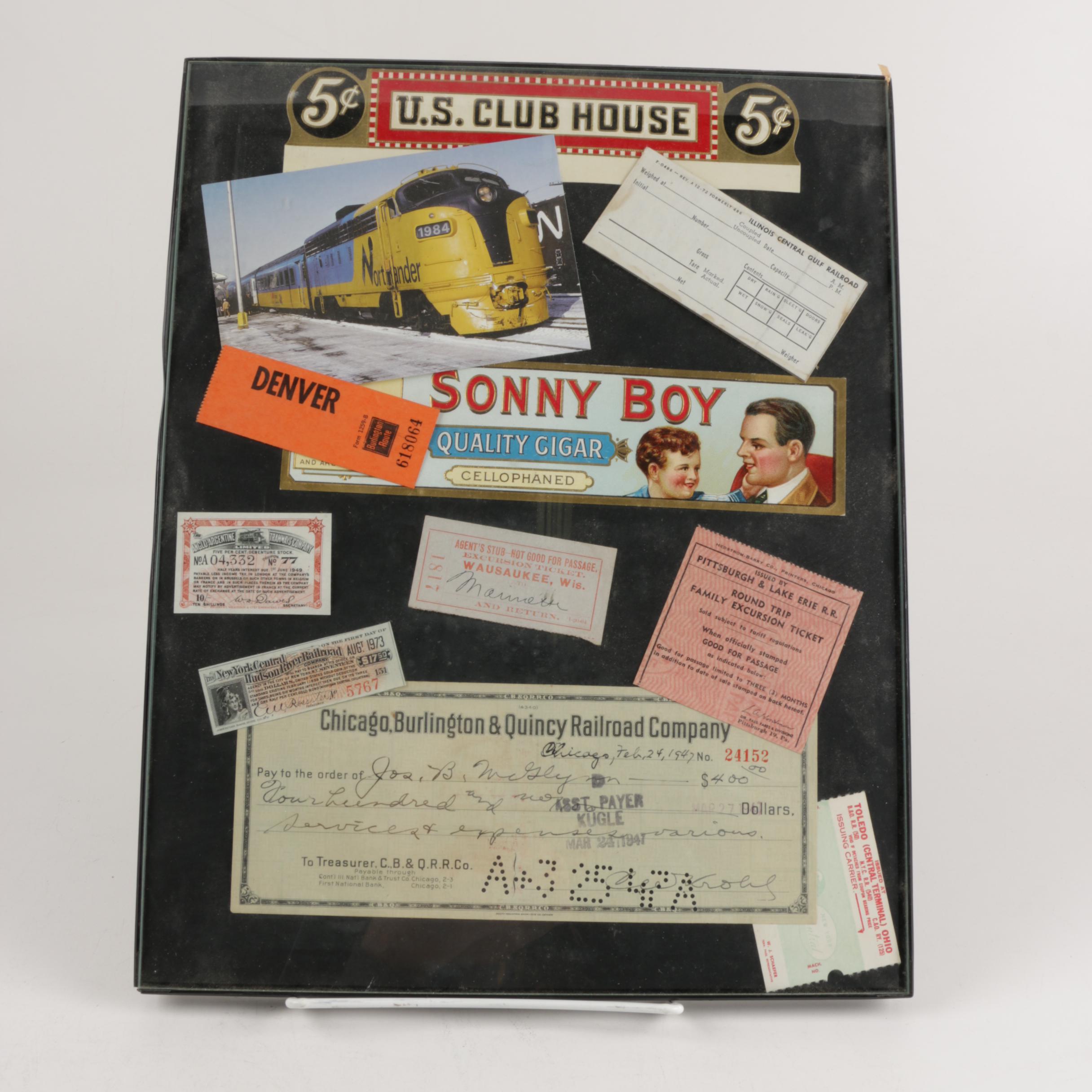 Framed Vintage Railroad Memorabilia