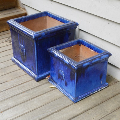 Blue Glazed Square Terra-cotta Planters