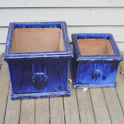 Blue Glazed Square Terra-cotta Planters