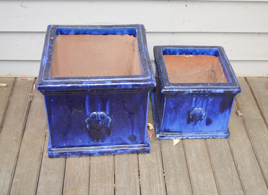 Blue Glazed Square Terra-cotta Planters