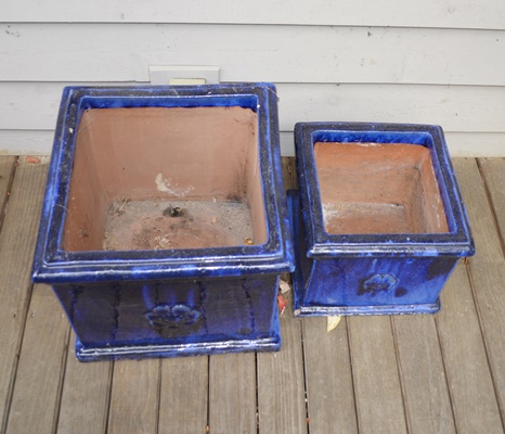 Blue Glazed Square Terra-cotta Planters