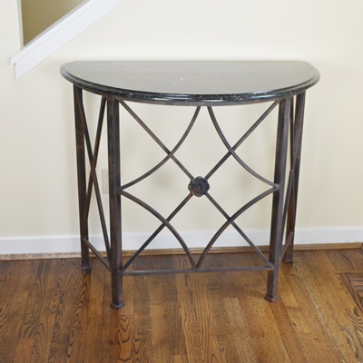 Granite Top Iron Demilune Entry Table