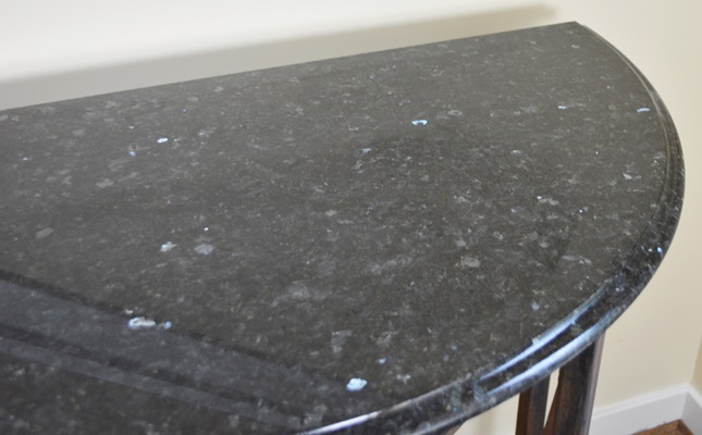 Granite Top Iron Demilune Entry Table