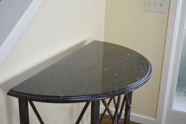 Granite Top Iron Demilune Entry Table