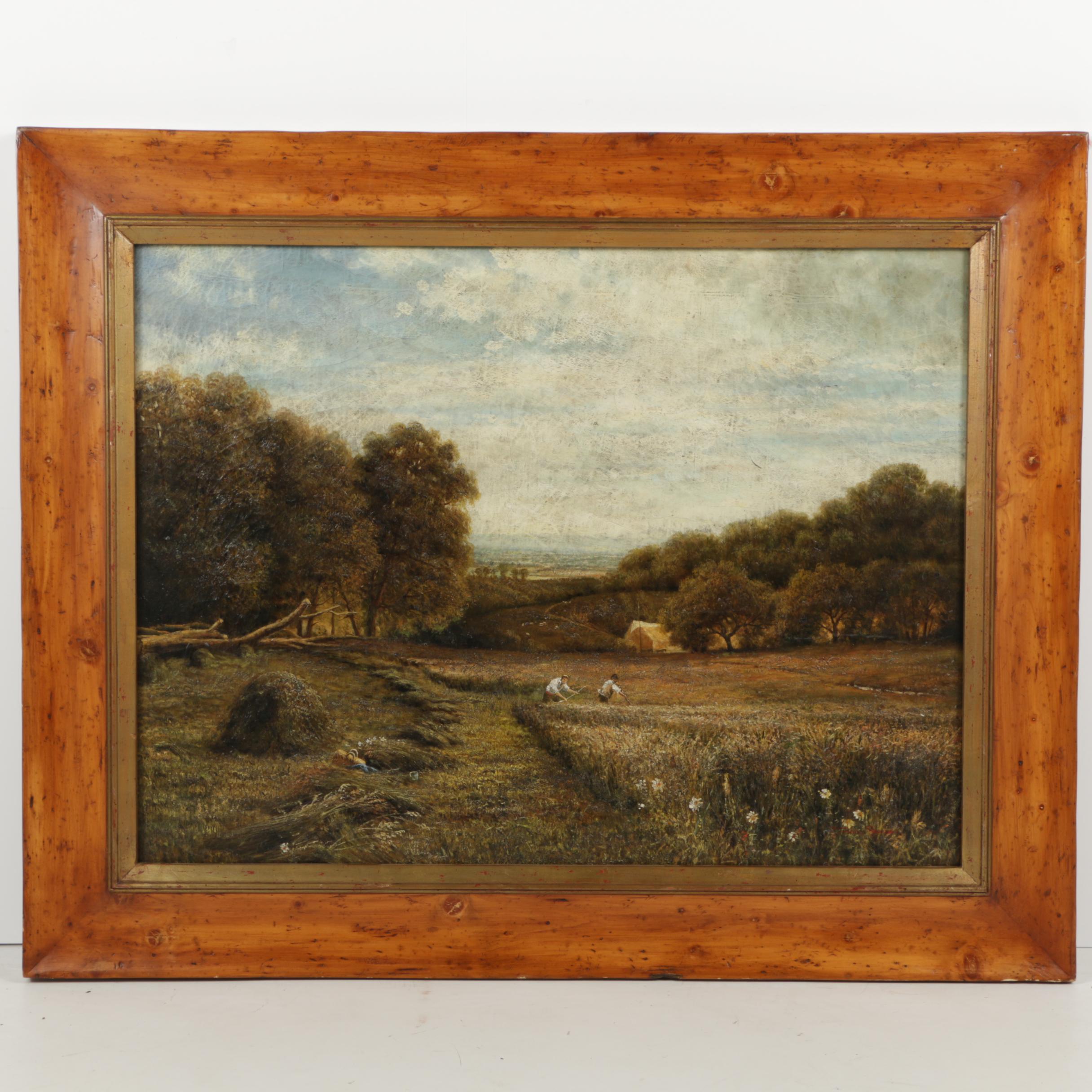 Trevor James Oil Painting on Canvas of Harvest Landscape