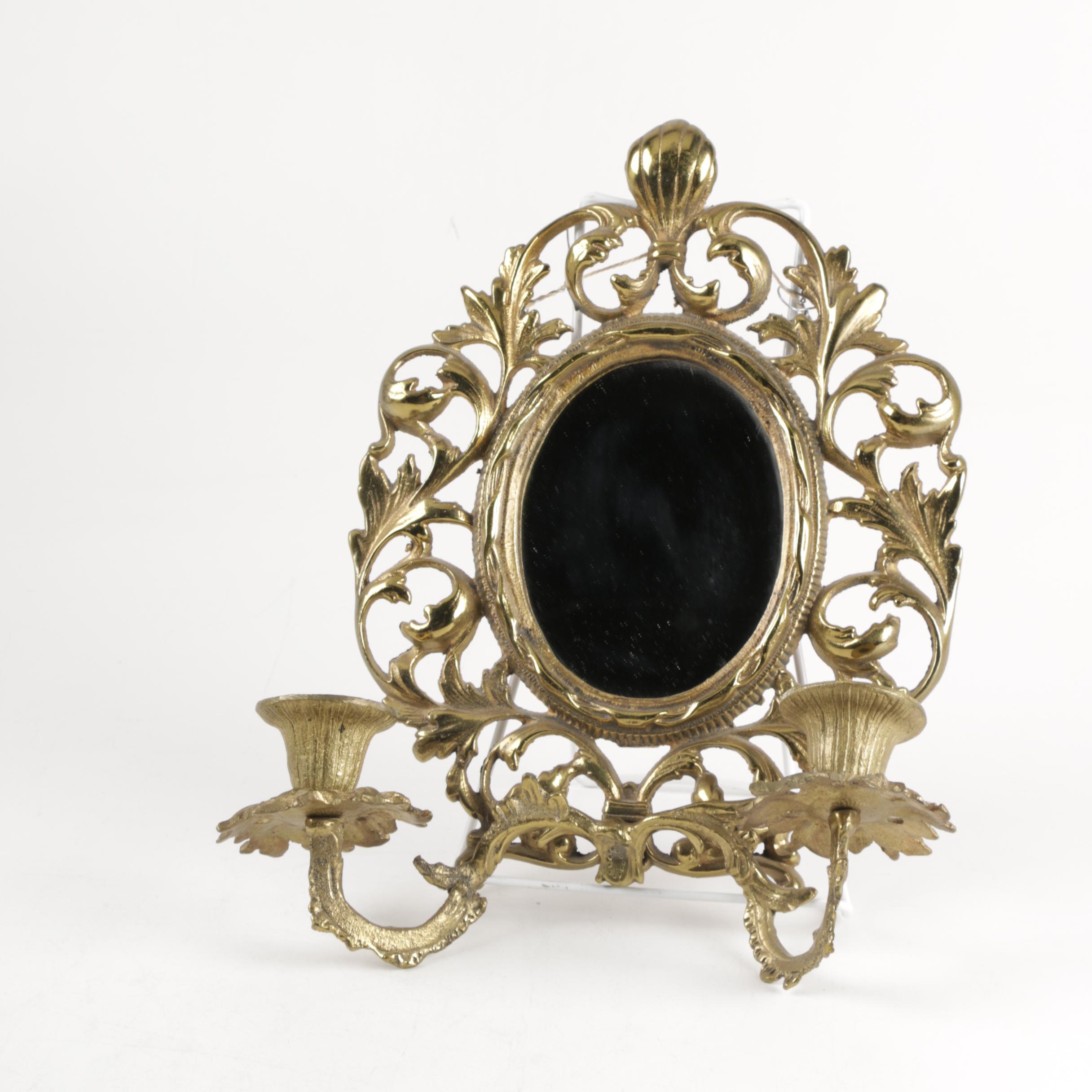 Brass Wall Mirror with Candle Holders