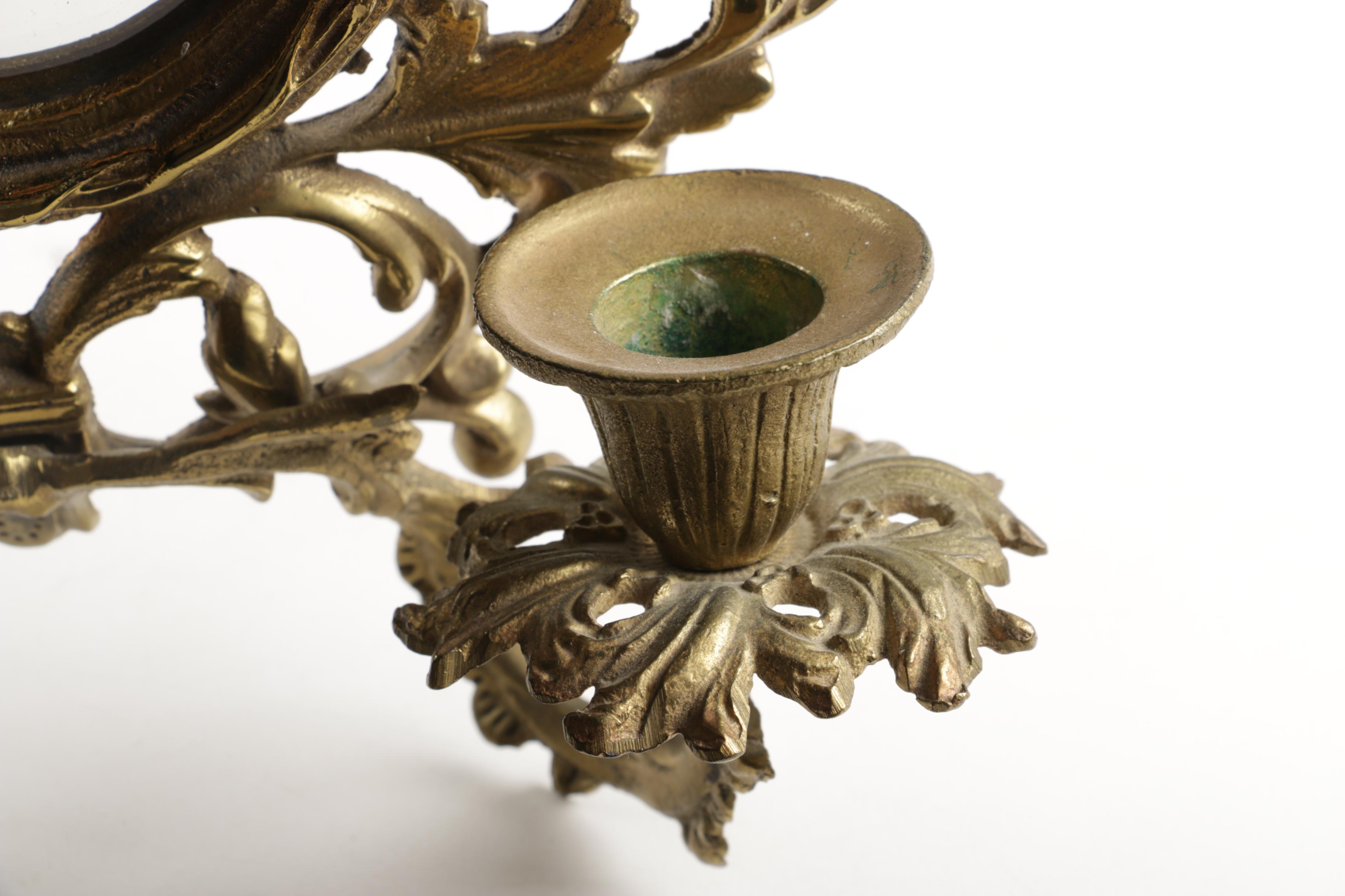 Brass Wall Mirror with Candle Holders