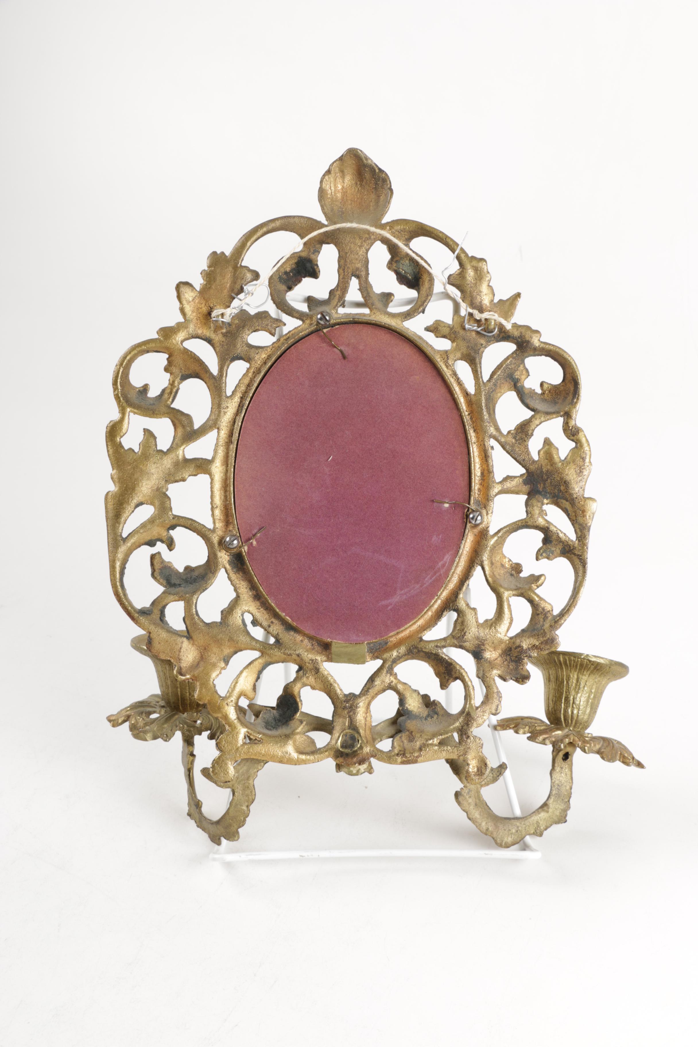 Brass Wall Mirror with Candle Holders