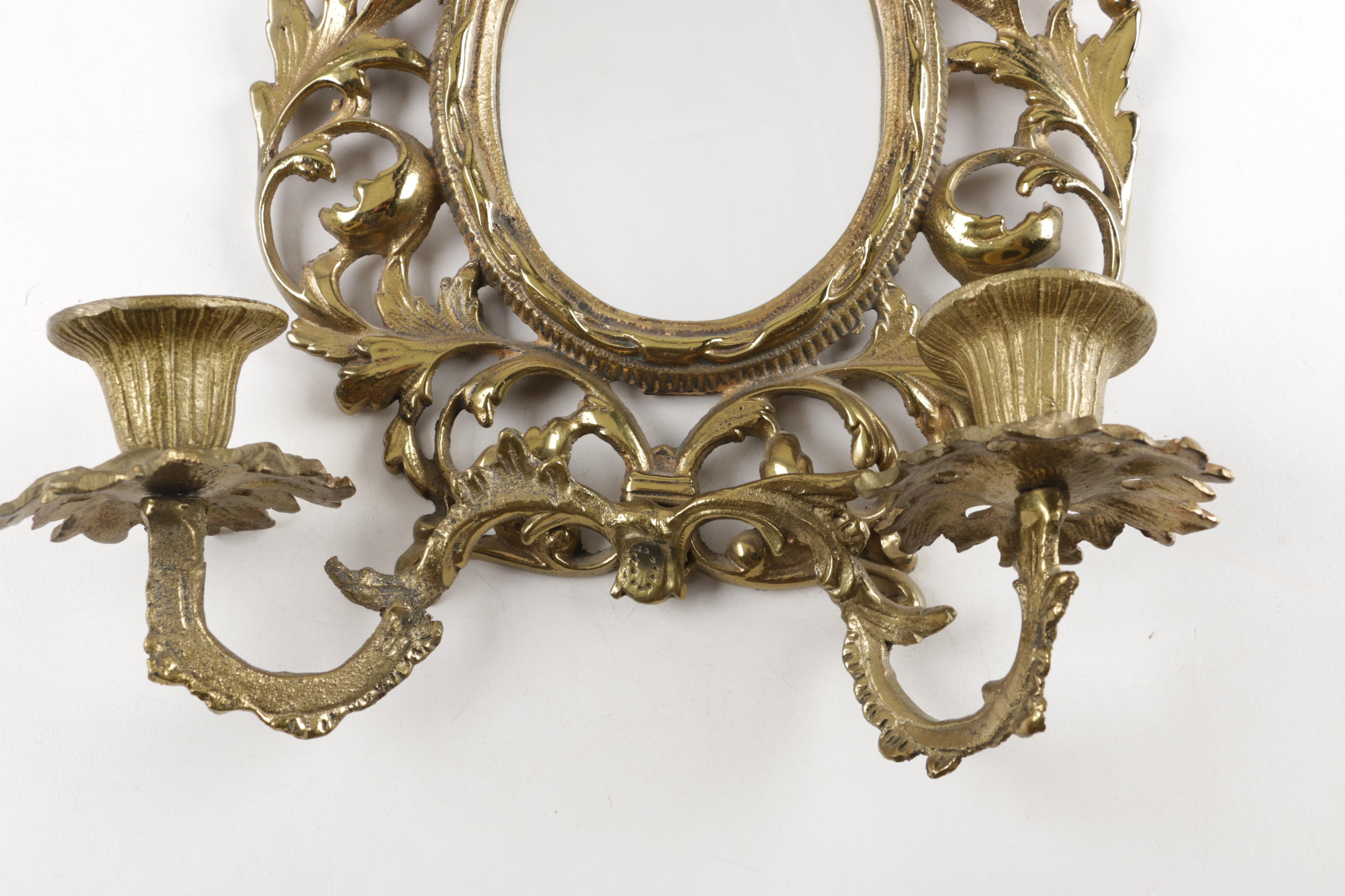 Brass Wall Mirror with Candle Holders