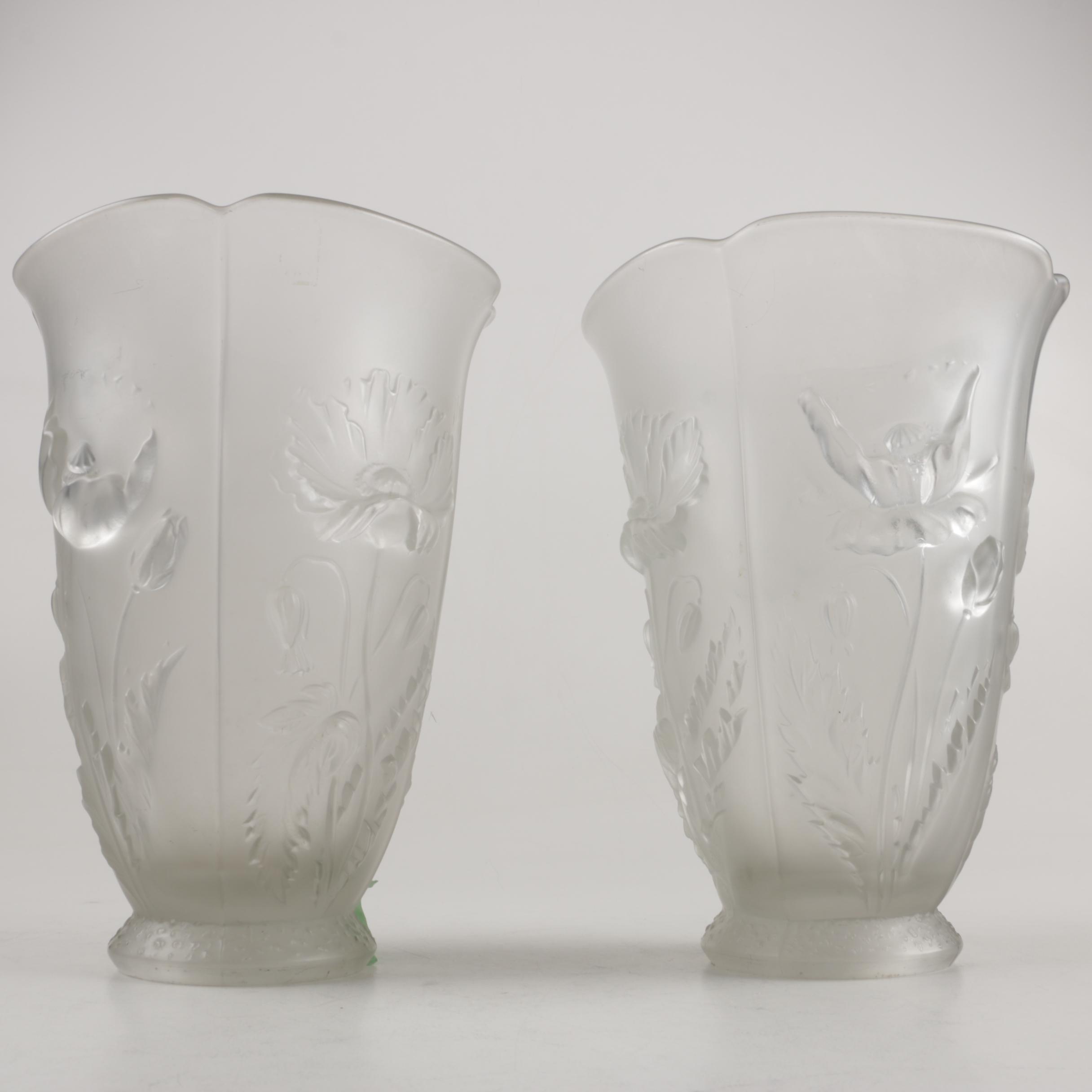 Pair of Decorative Floral Glass Vases