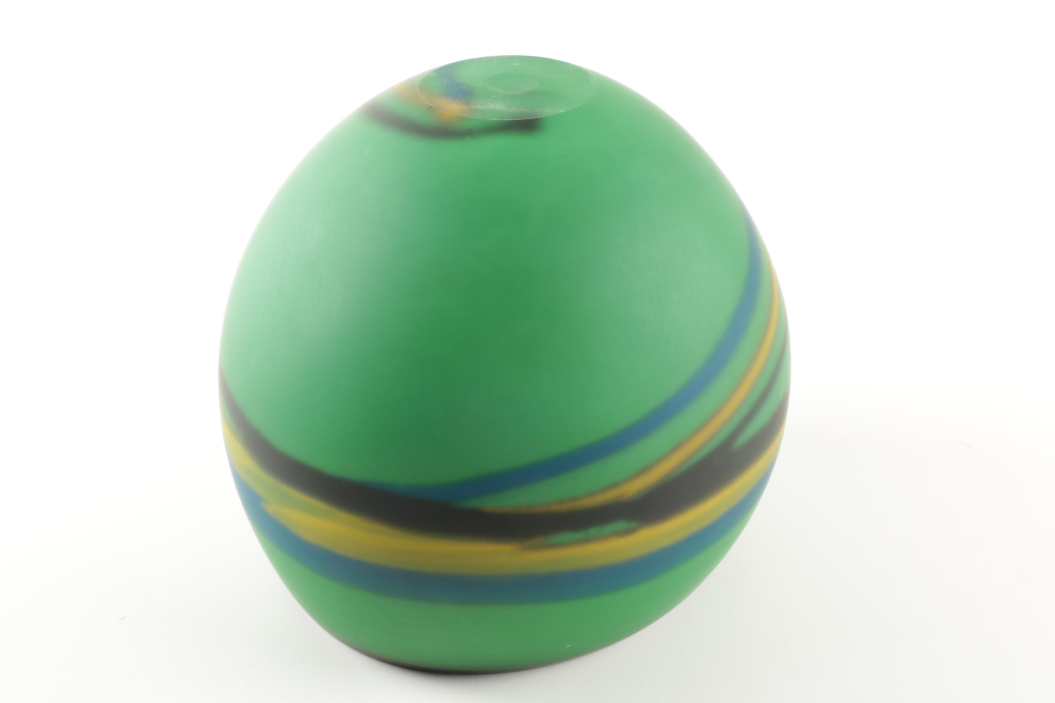 Modern Green Glass Vase with Striped Design