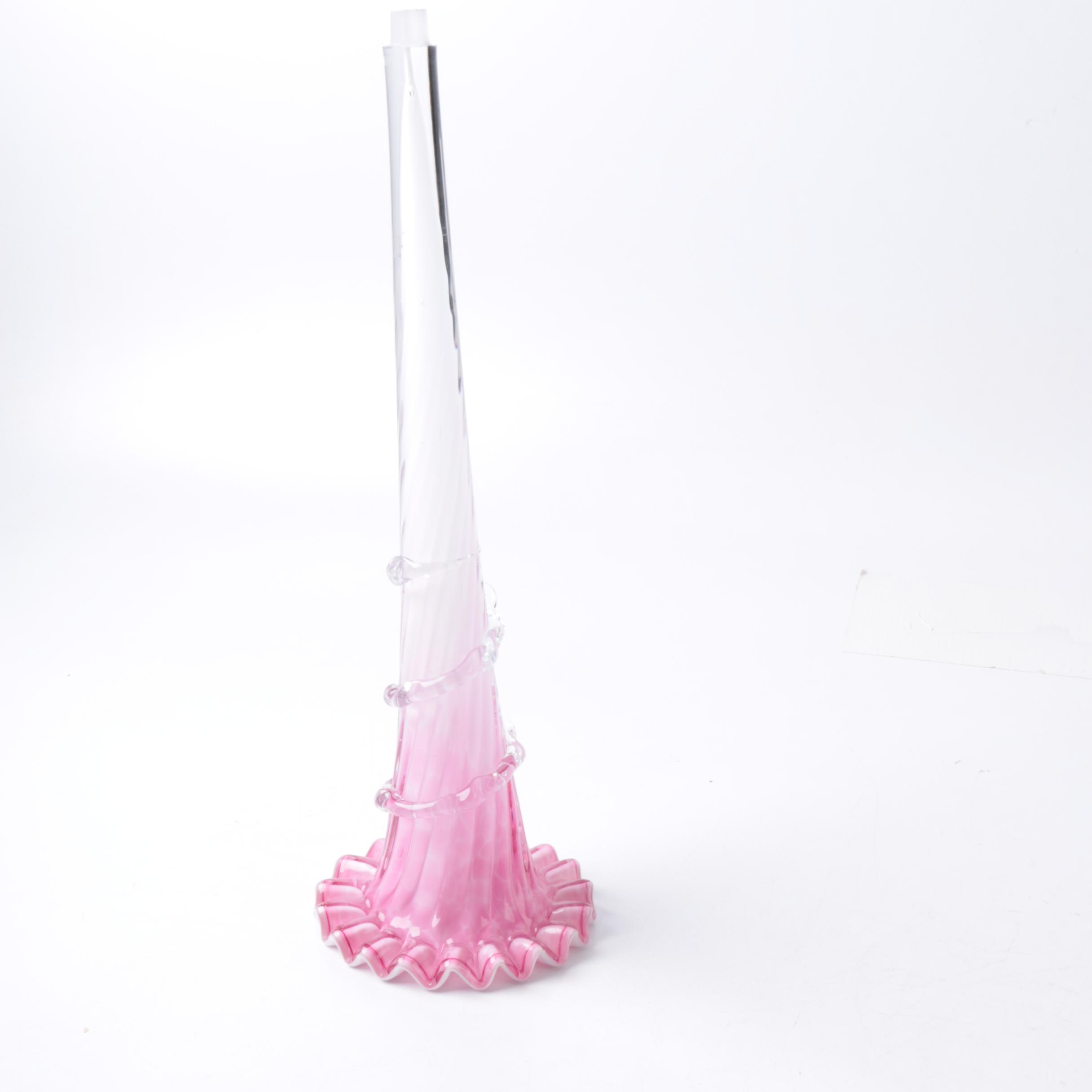 Hand Crafted Pink and White Glass Epergne