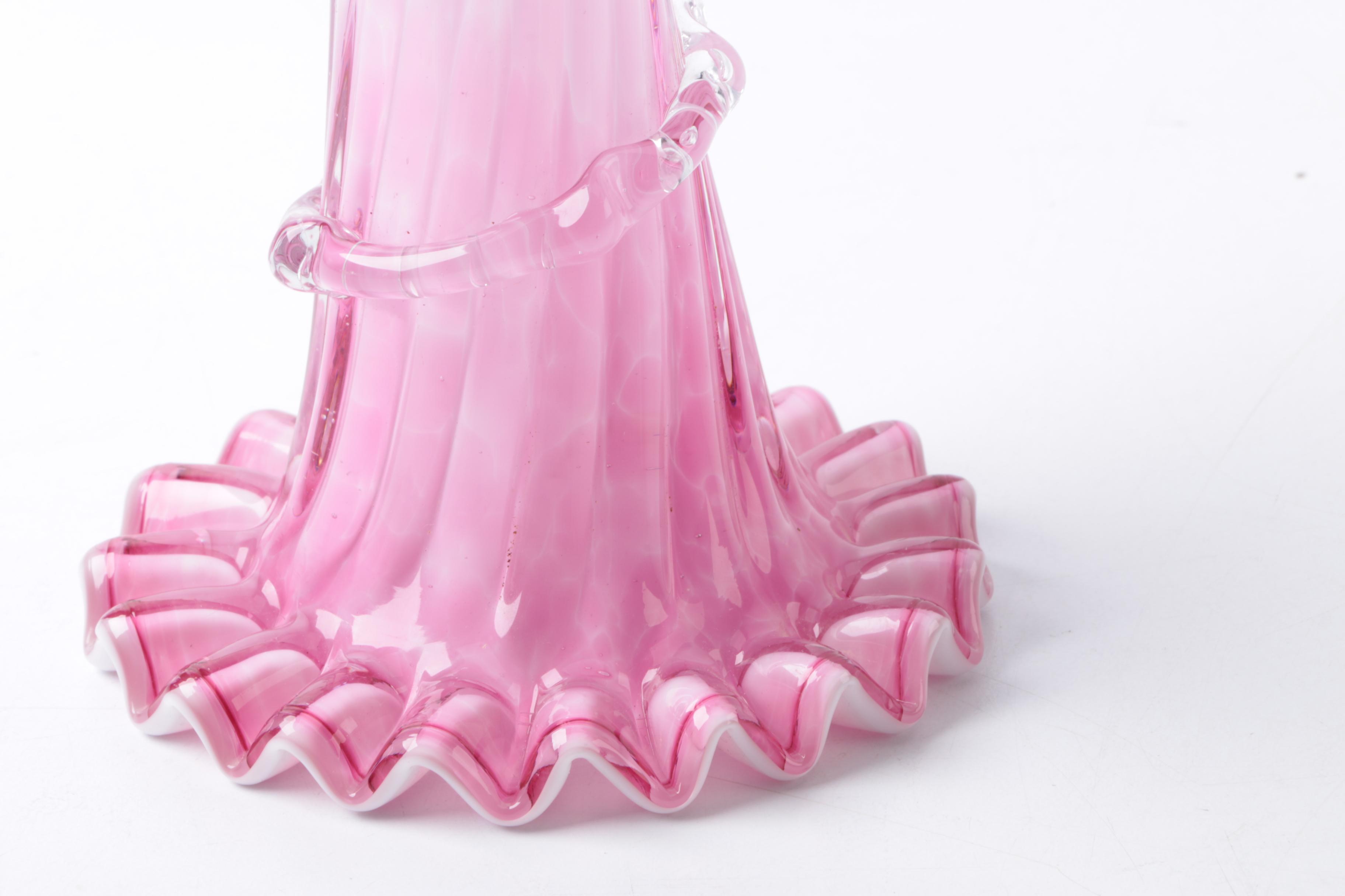 Hand Crafted Pink and White Glass Epergne