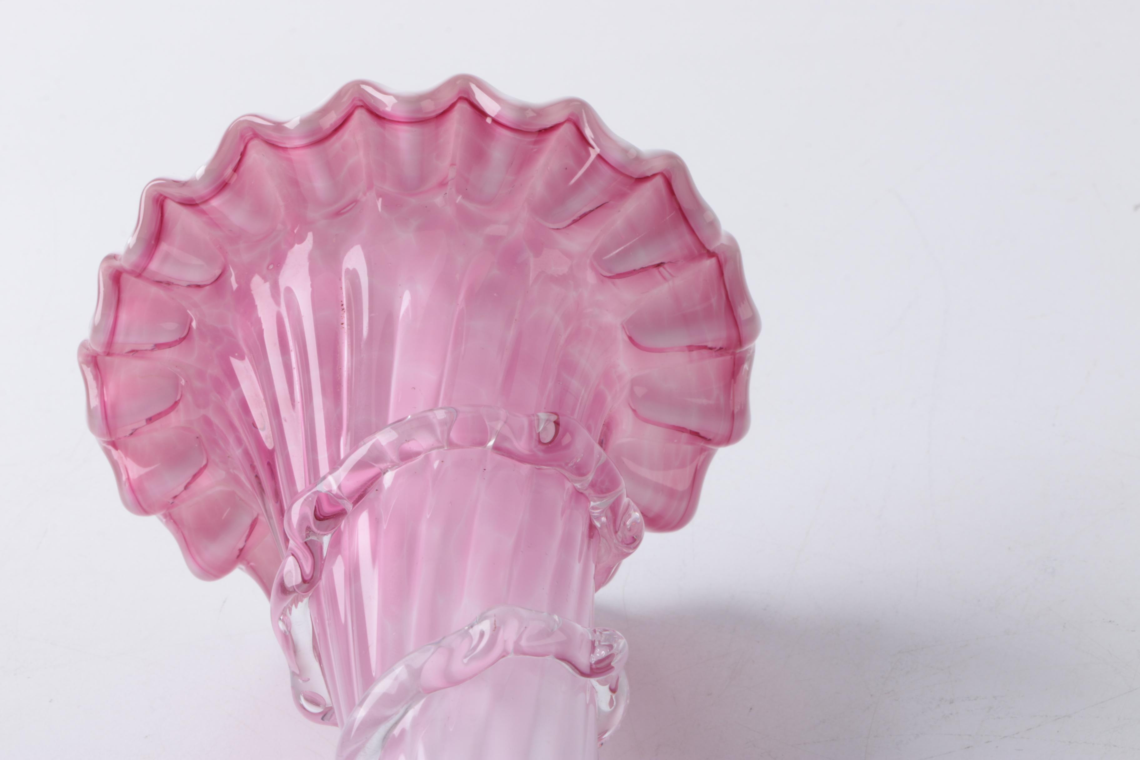 Hand Crafted Pink and White Glass Epergne