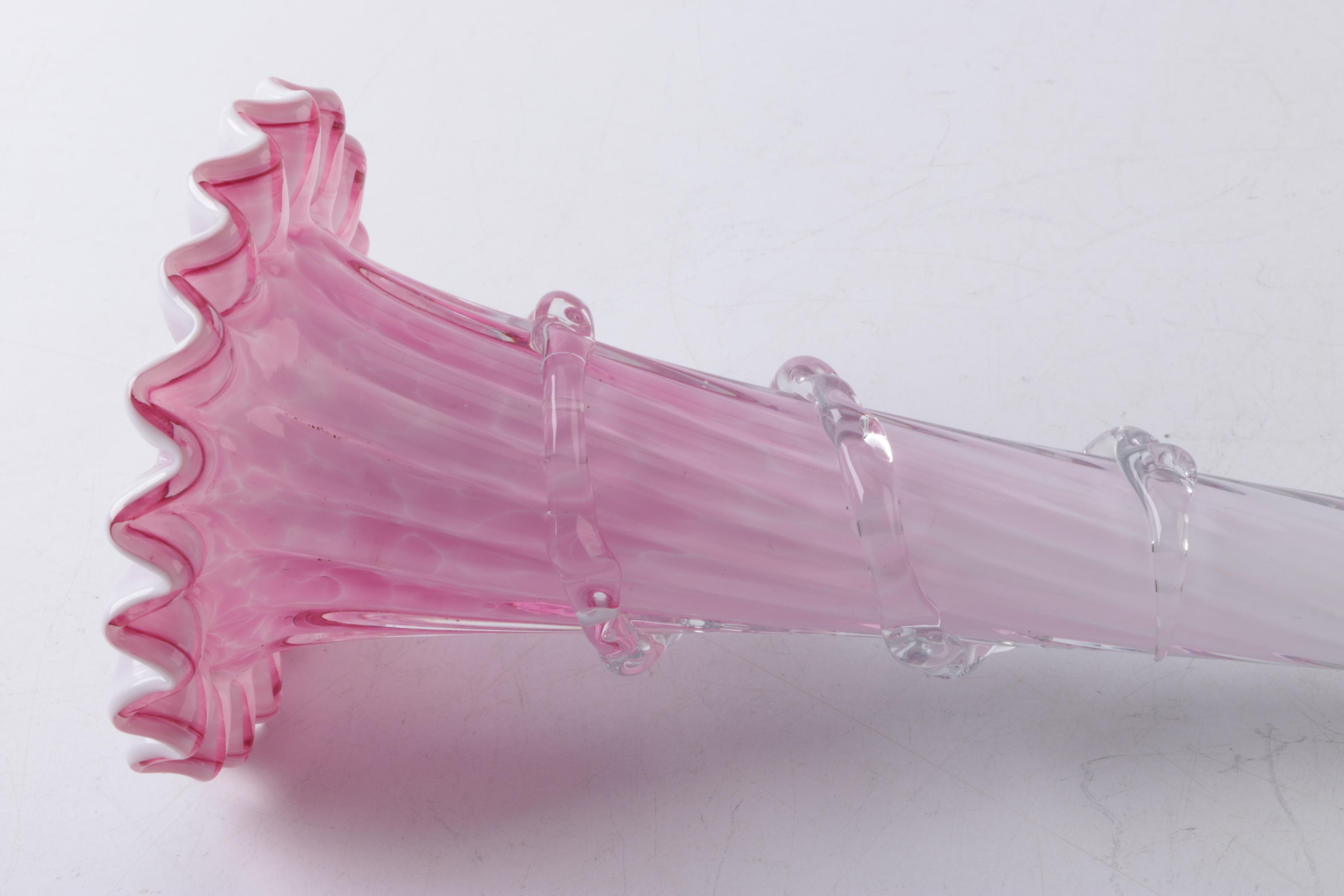 Hand Crafted Pink and White Glass Epergne