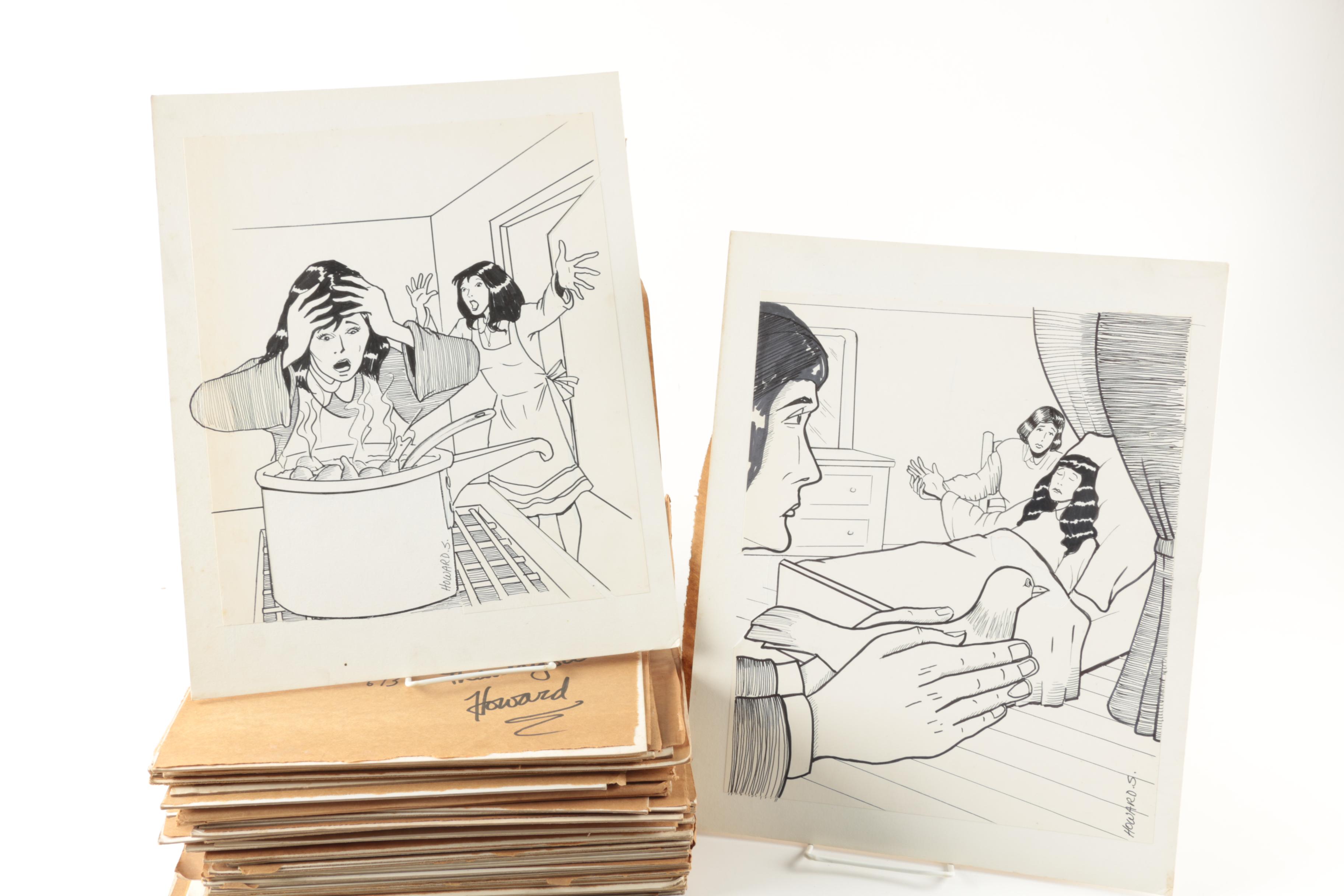 Collection of "Spielman and Fine" Crossword Puzzle and Illustrations