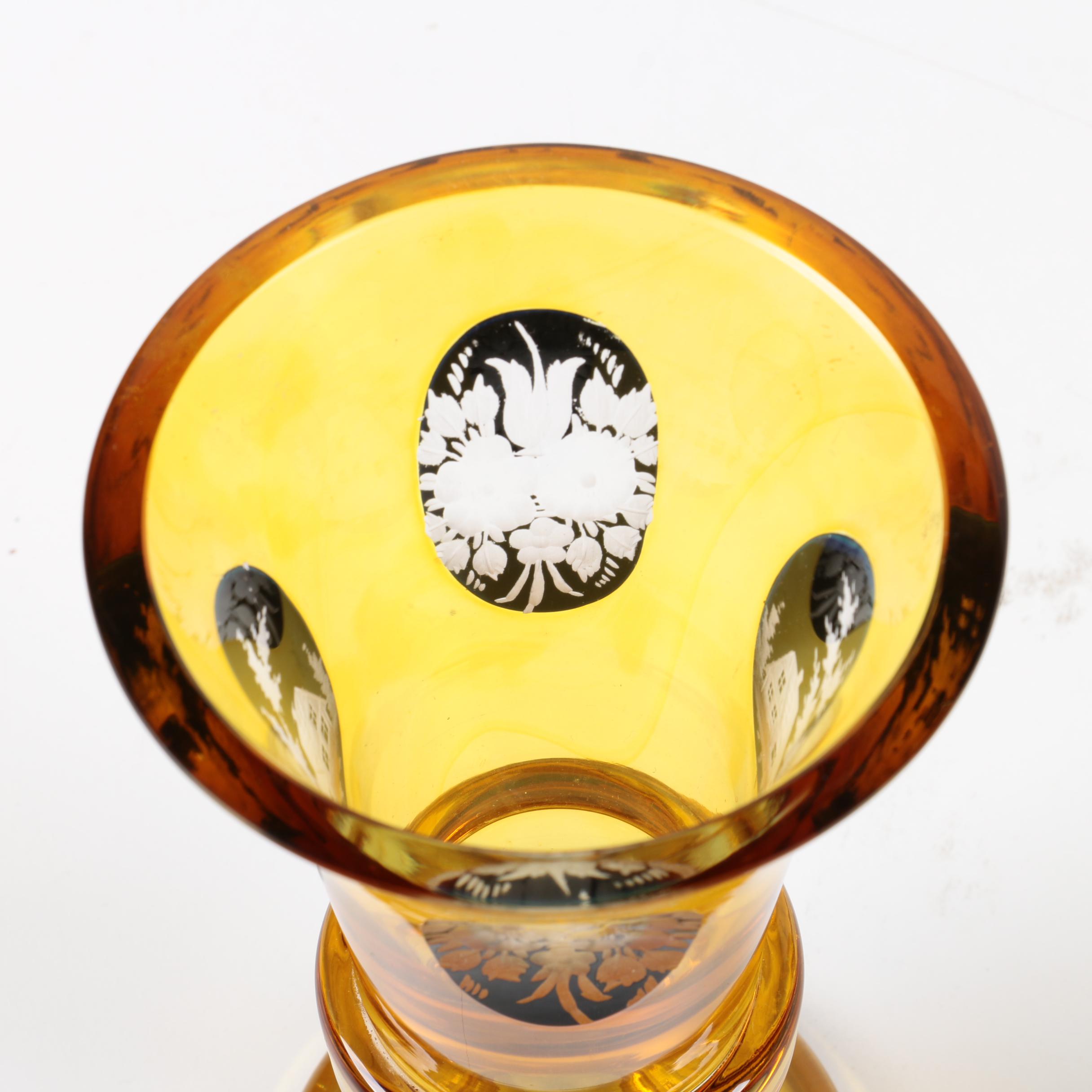 Vintage Czech Glass Vase with Etched Designs