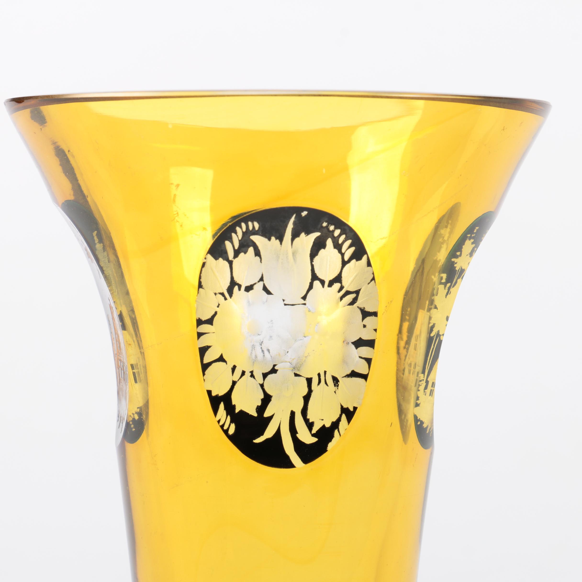 Vintage Czech Glass Vase with Etched Designs