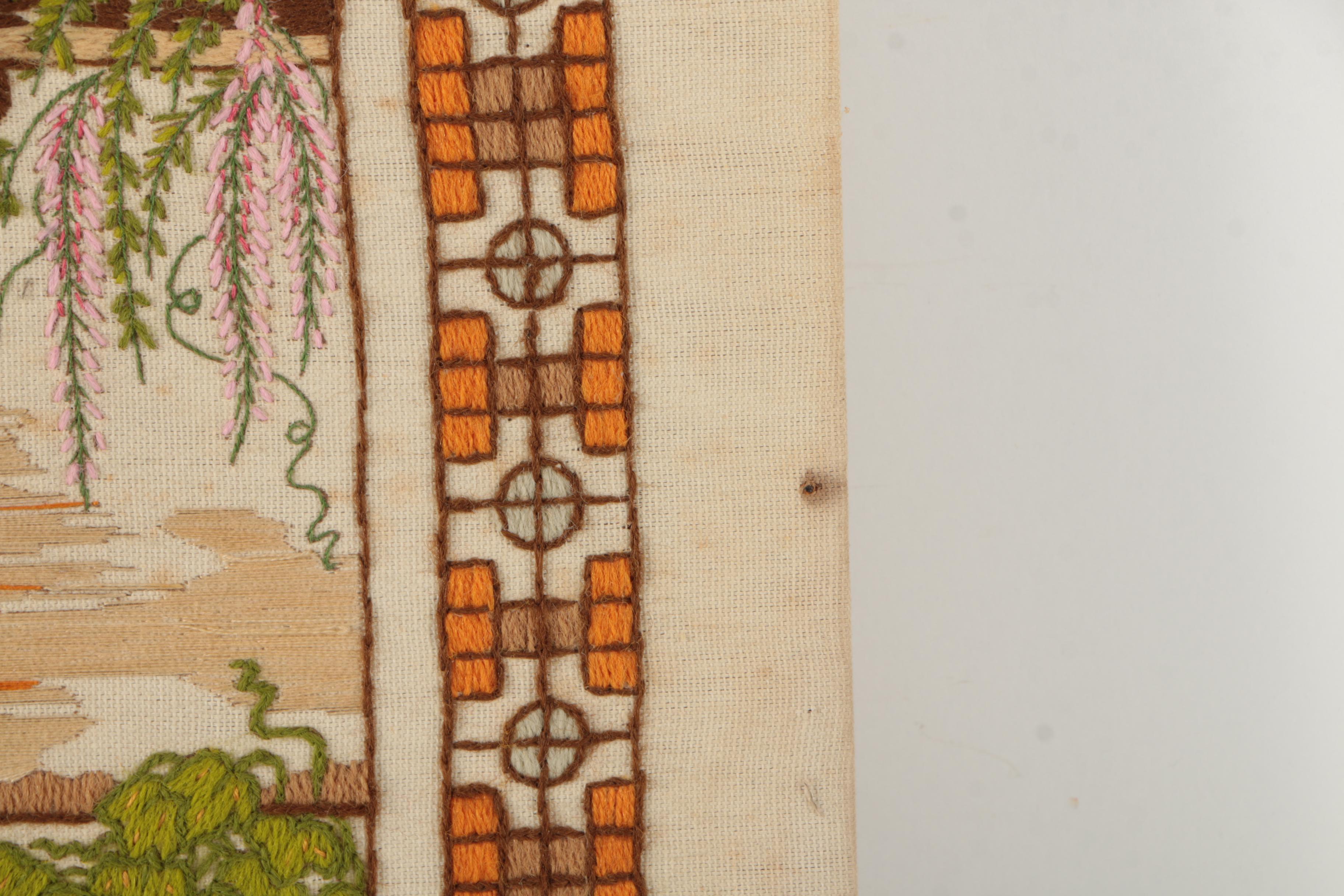 Japanese-Inspired Embroidery of a Man and Woman on a Porch