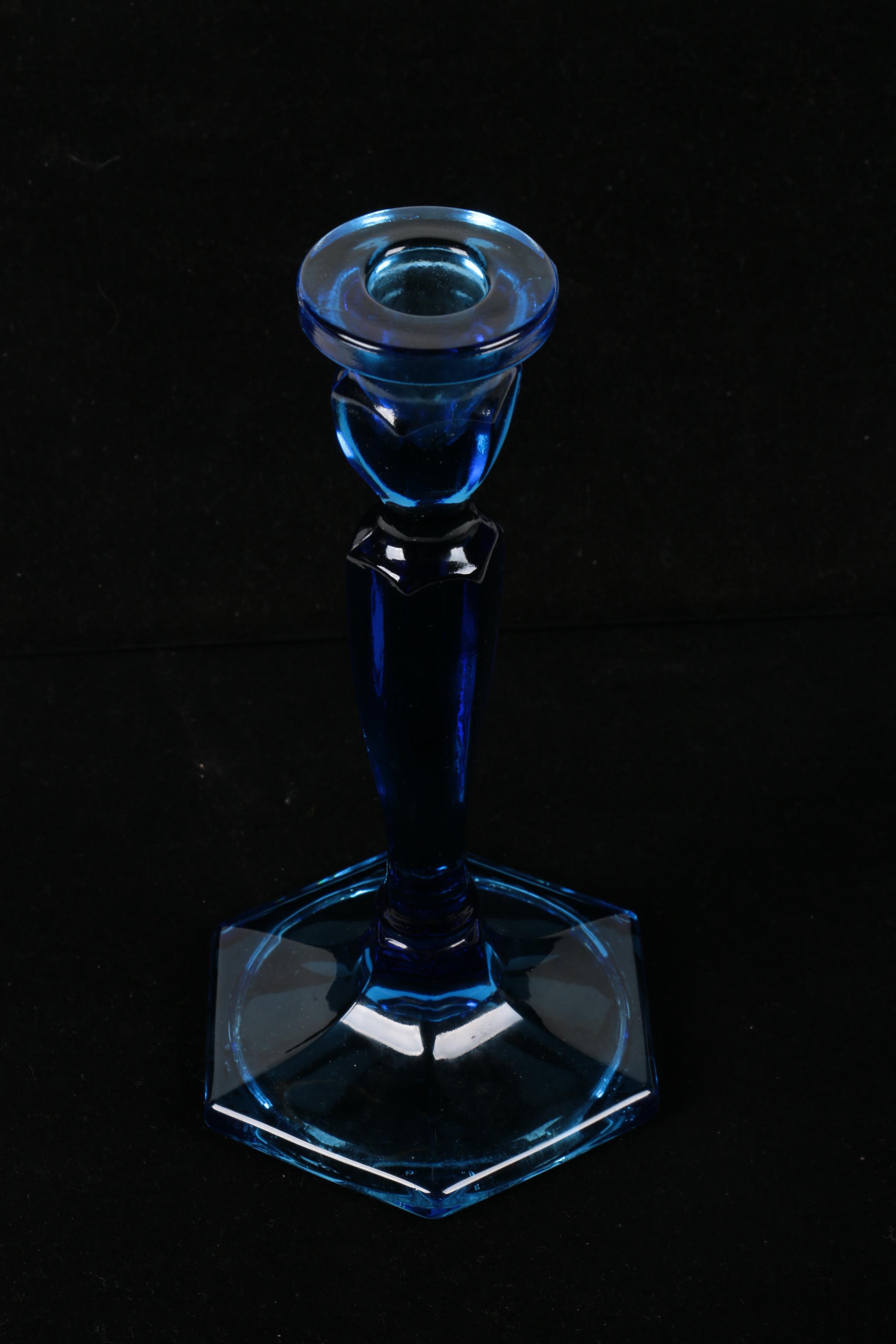 Collection of Vintage Molded Glass Candle Holders