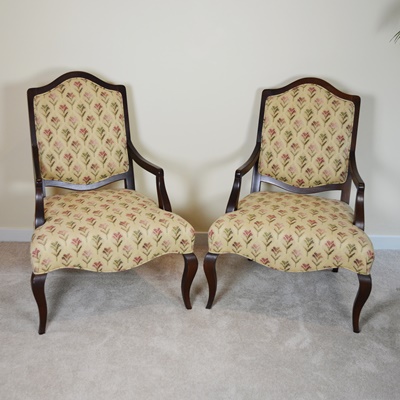 Two Floral Upholstered Armchairs