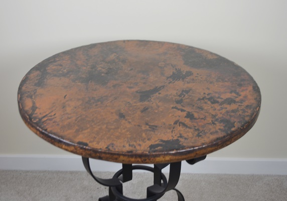 Wrought Iron and Hammered Copper Accent Table