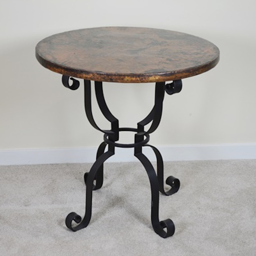 Wrought Iron and Hammered Copper Accent Table