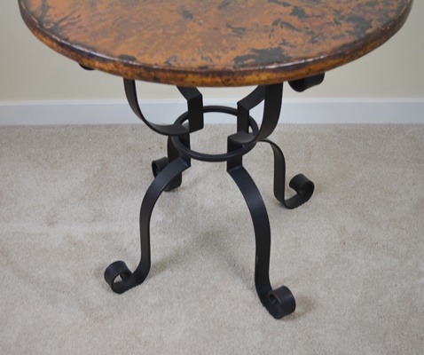 Wrought Iron and Hammered Copper Accent Table