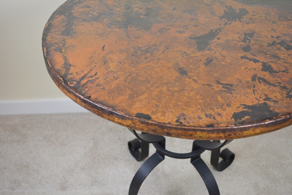 Wrought Iron and Hammered Copper Accent Table