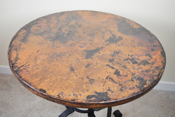 Wrought Iron and Hammered Copper Accent Table