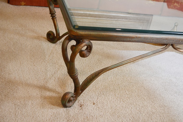 Glass and Bronze Tone Iron Coffee Table