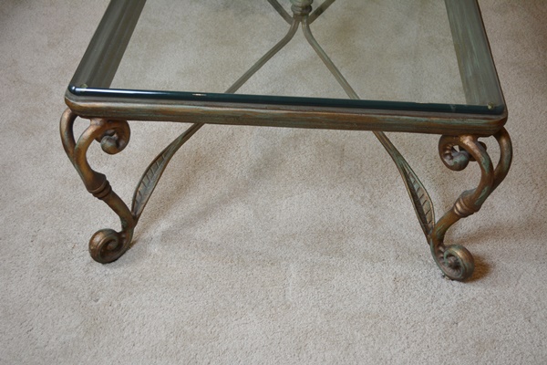 Glass and Bronze Tone Iron Coffee Table