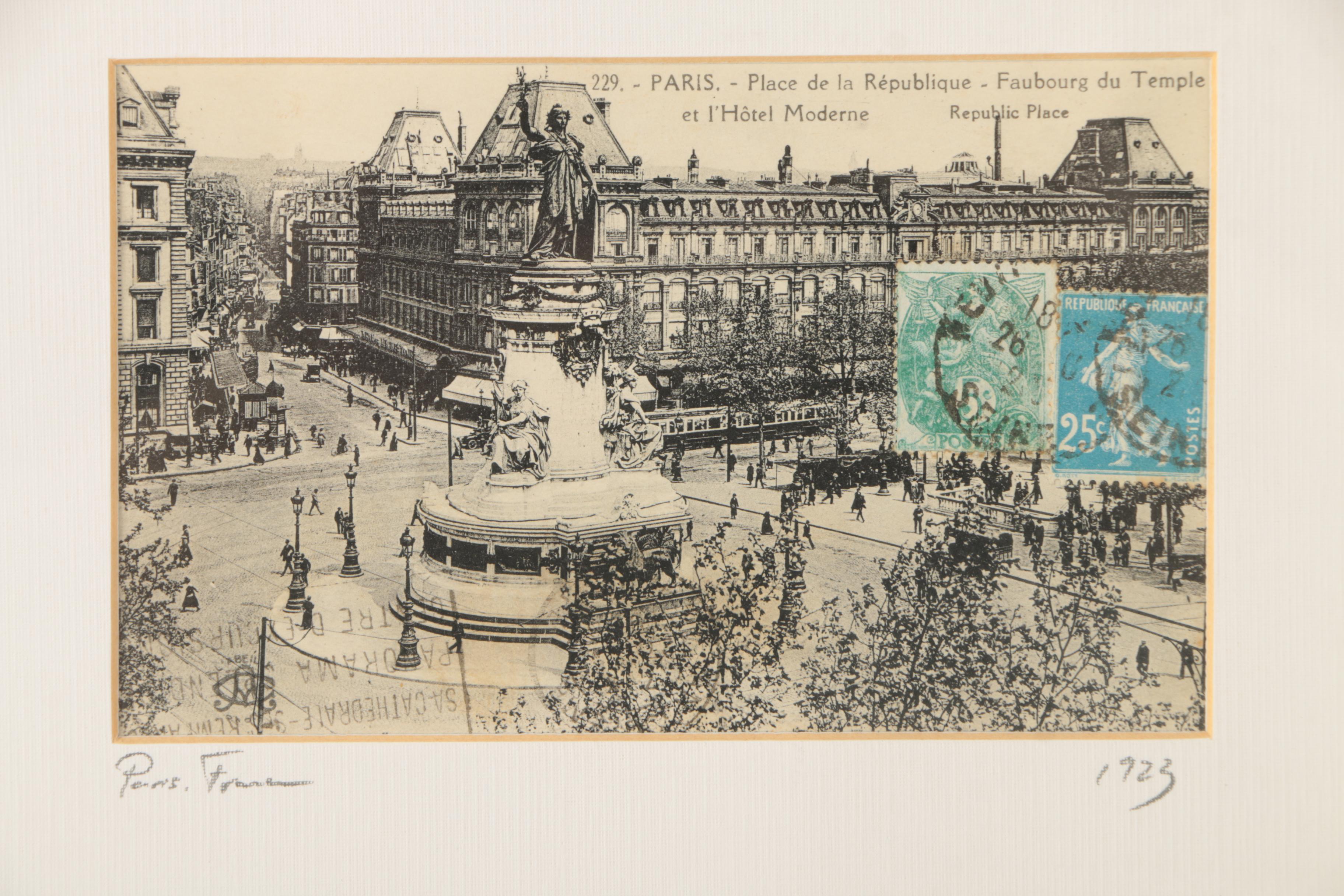 Framed Postcard With Exposed Back Depicting Place de la République, Paris