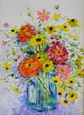 Barbara Heimann Original Oil Painting of a Summer Bouquet
