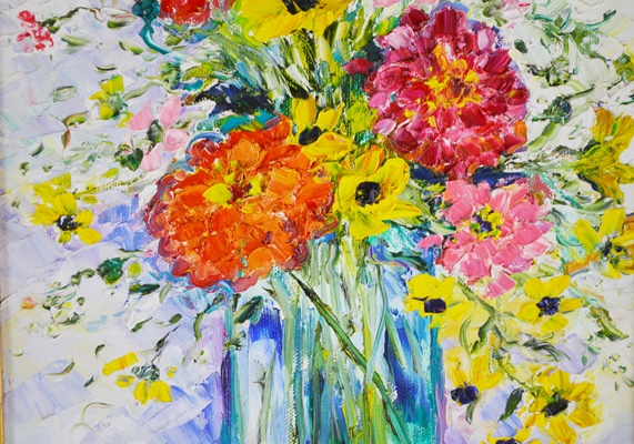 Barbara Heimann Original Oil Painting of a Summer Bouquet