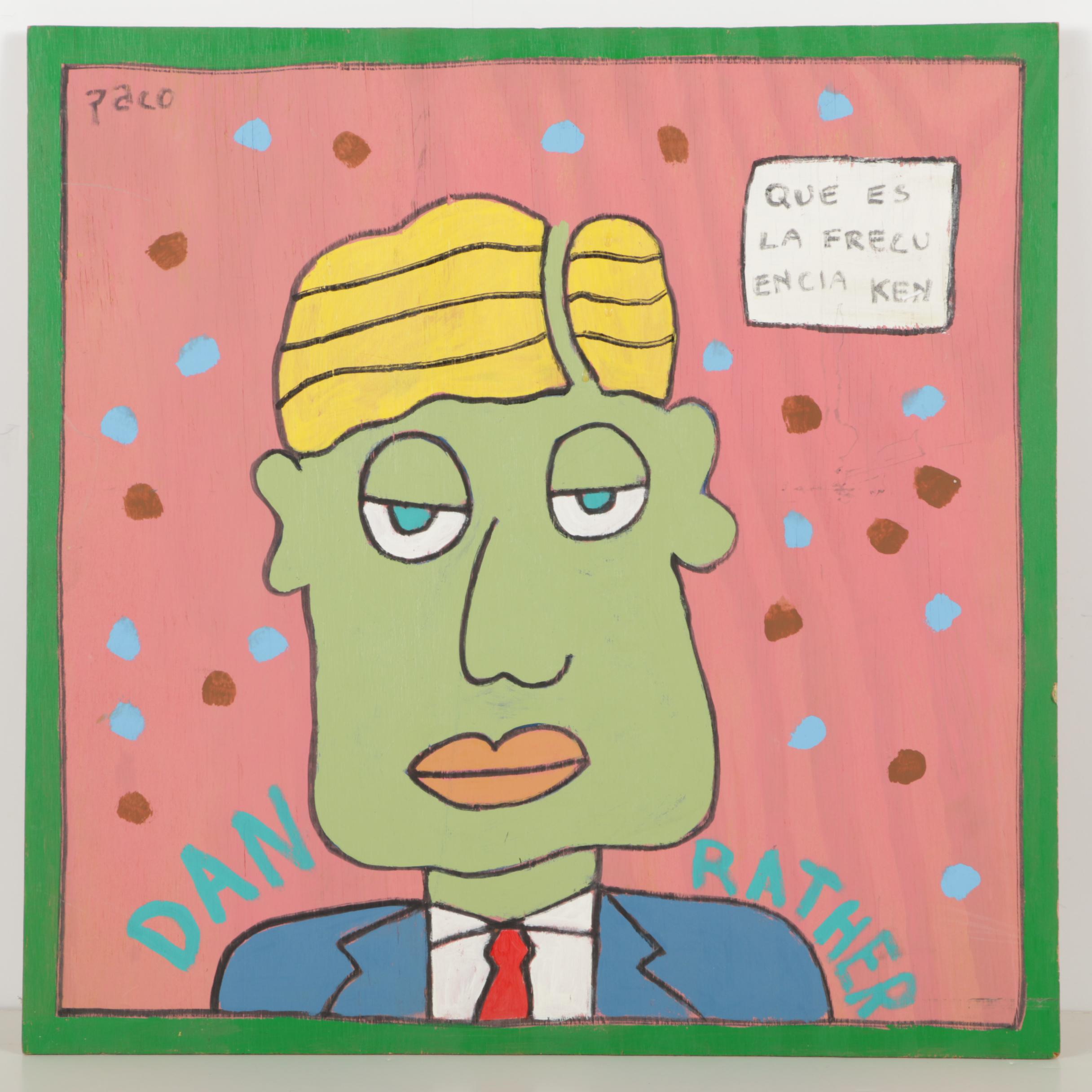 Paco Felici Acrylic Painting "Dan Rather" and Offset Lithograph of Flowers