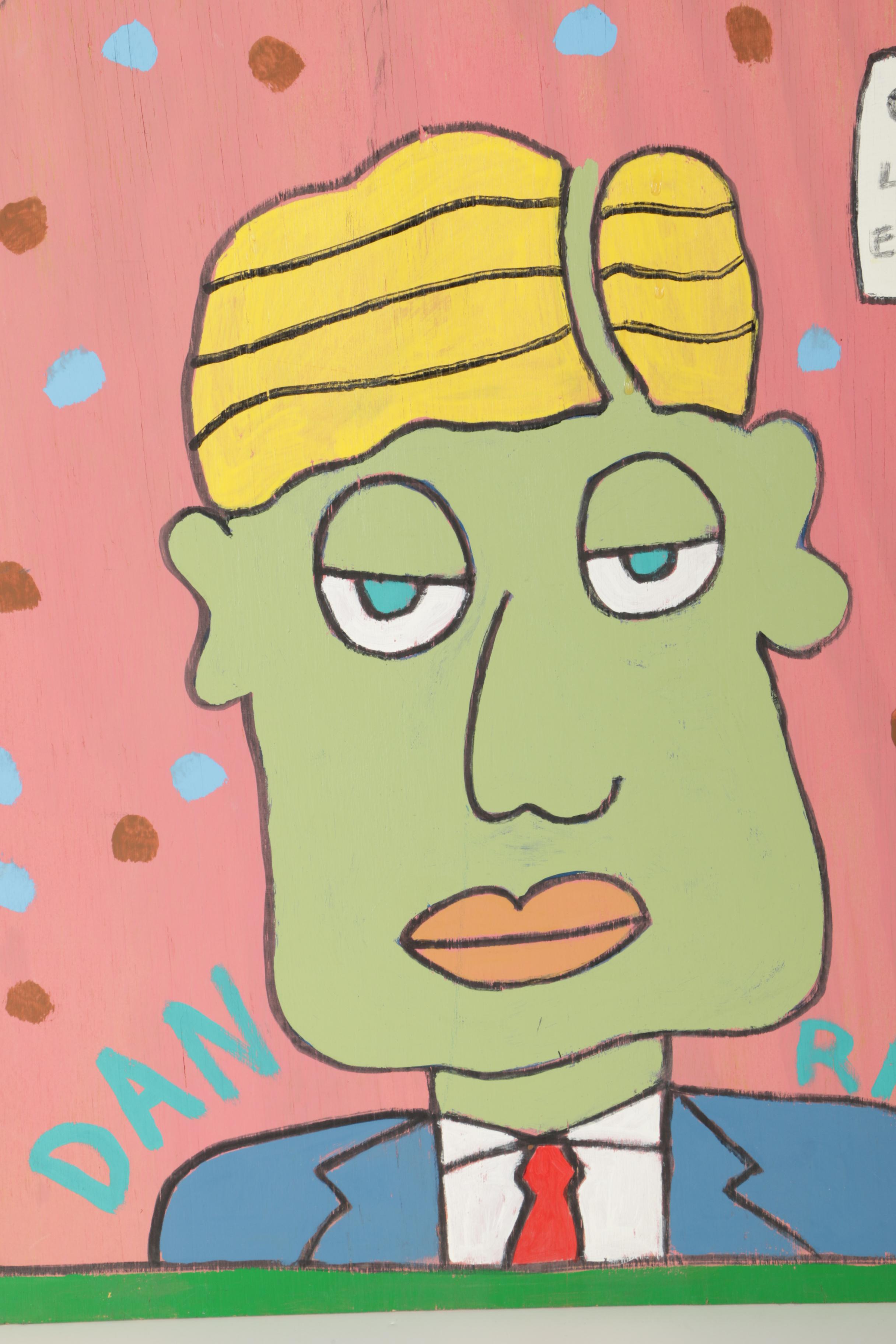 Paco Felici Acrylic Painting "Dan Rather" and Offset Lithograph of Flowers