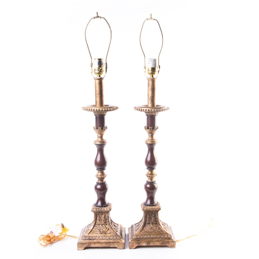 Pair of Gilded Column Table Lamps
