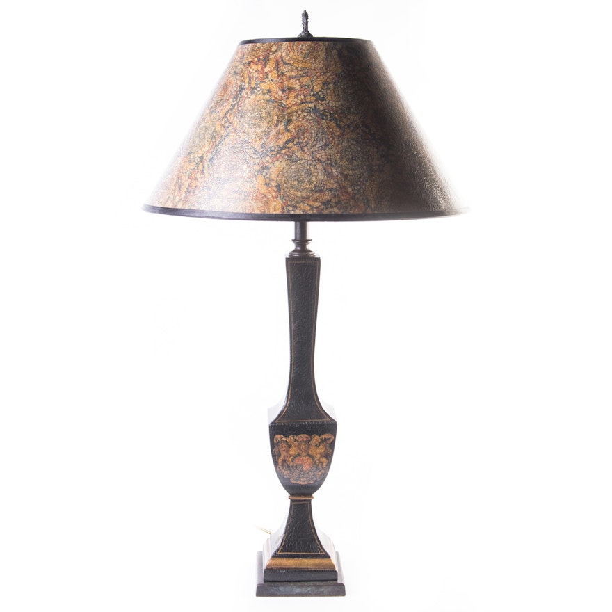 Tall Crackled Black and Gold Table Lamp