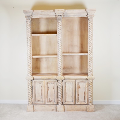 Greek Revival Style Distressed Wood Bookcase