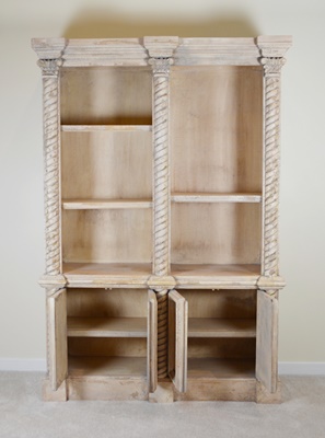 Greek Revival Style Distressed Wood Bookcase