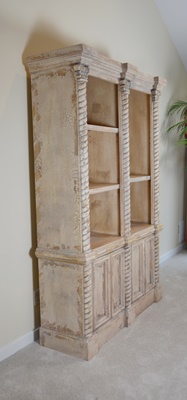 Greek Revival Style Distressed Wood Bookcase